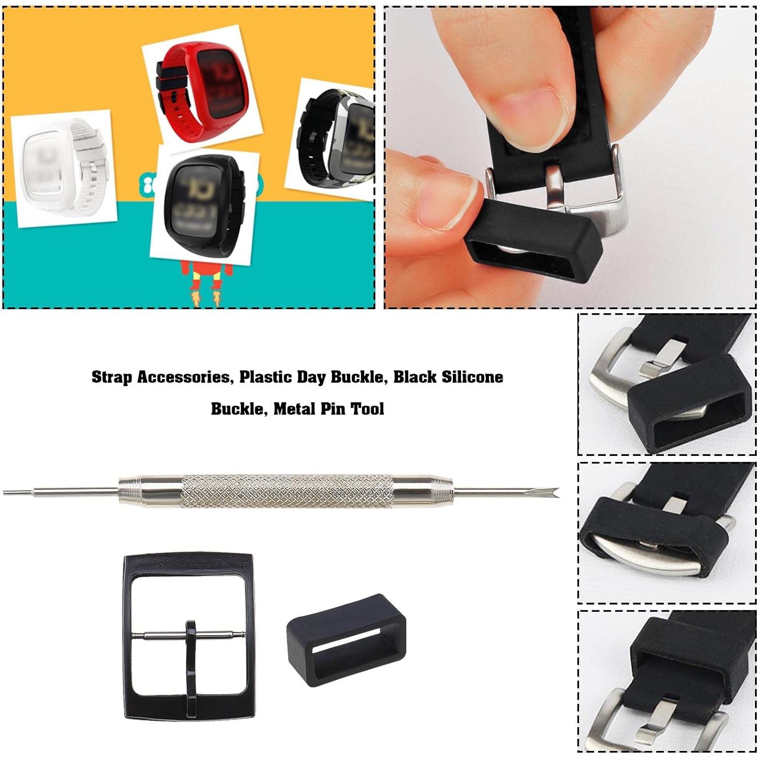 SING F LTD 2 Sets Watch Strap Buckle and Watch Band Loop Kits with Spring Bar Tools Compatible with Swatch Watch Band Replacement Parts 16mm Internal Width