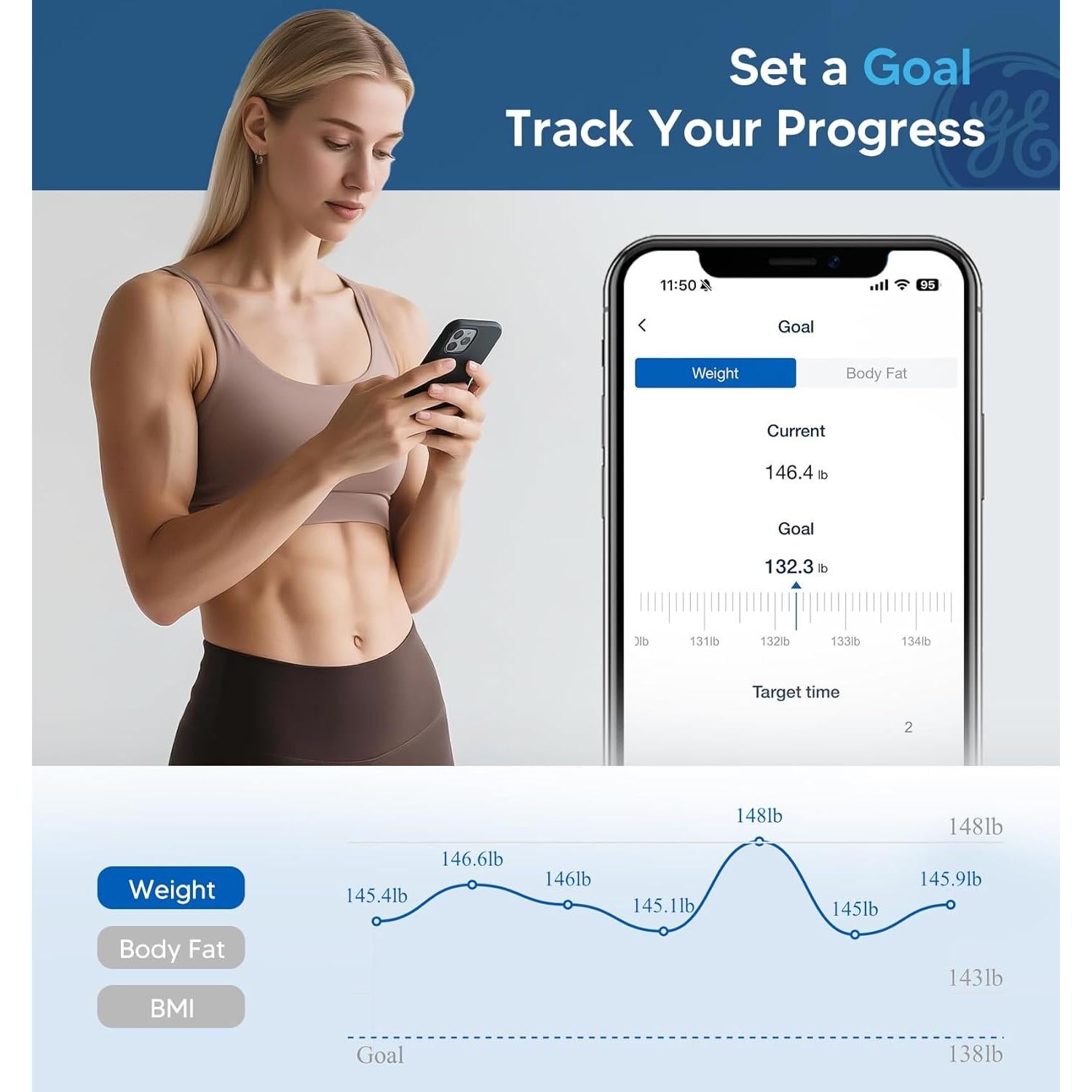 Báscula Inteligente GE CS20F para Peso Corporal 181 kg Bluetooth