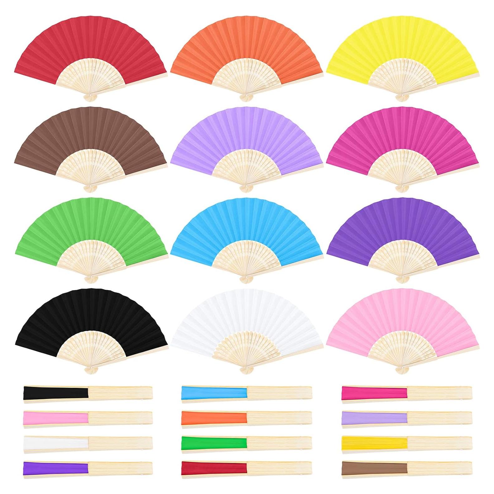 Aneco 24 Abanicos Plegables de Papel y Bambú Multicolor