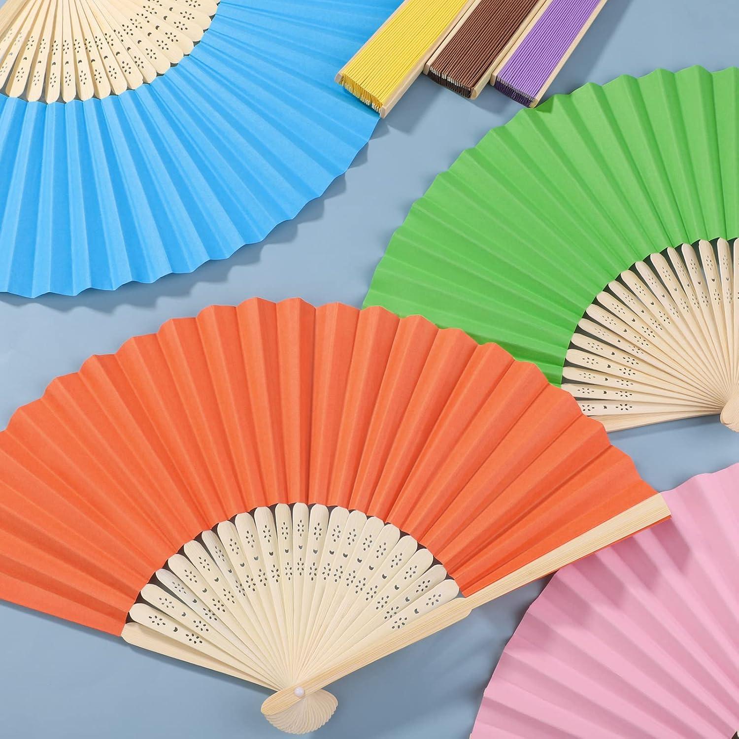 Aneco 24 Abanicos Plegables de Papel y Bambú Multicolor