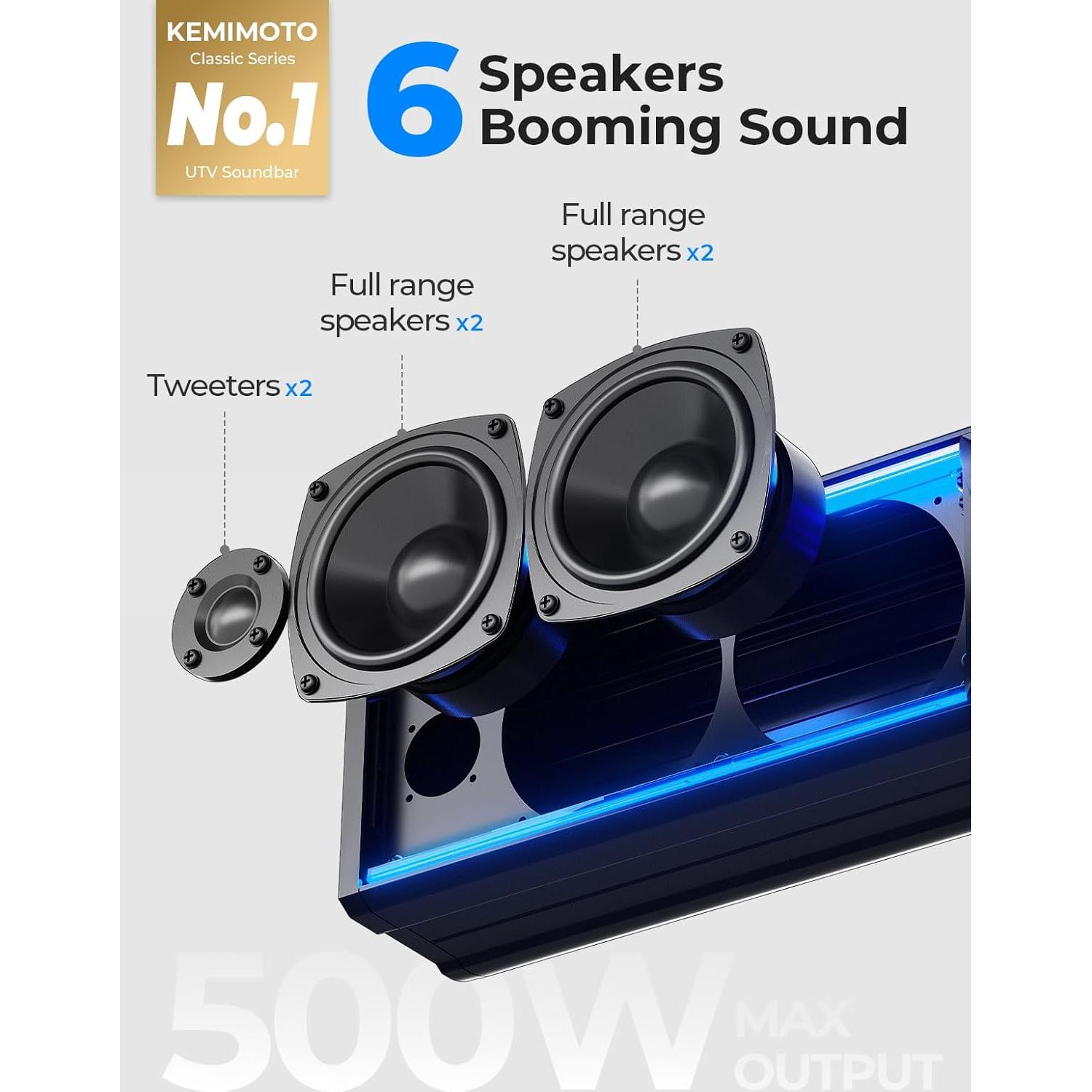 KEMIMOTO Barra de Sonido UTV 6 Altavoces RGB Impermeable