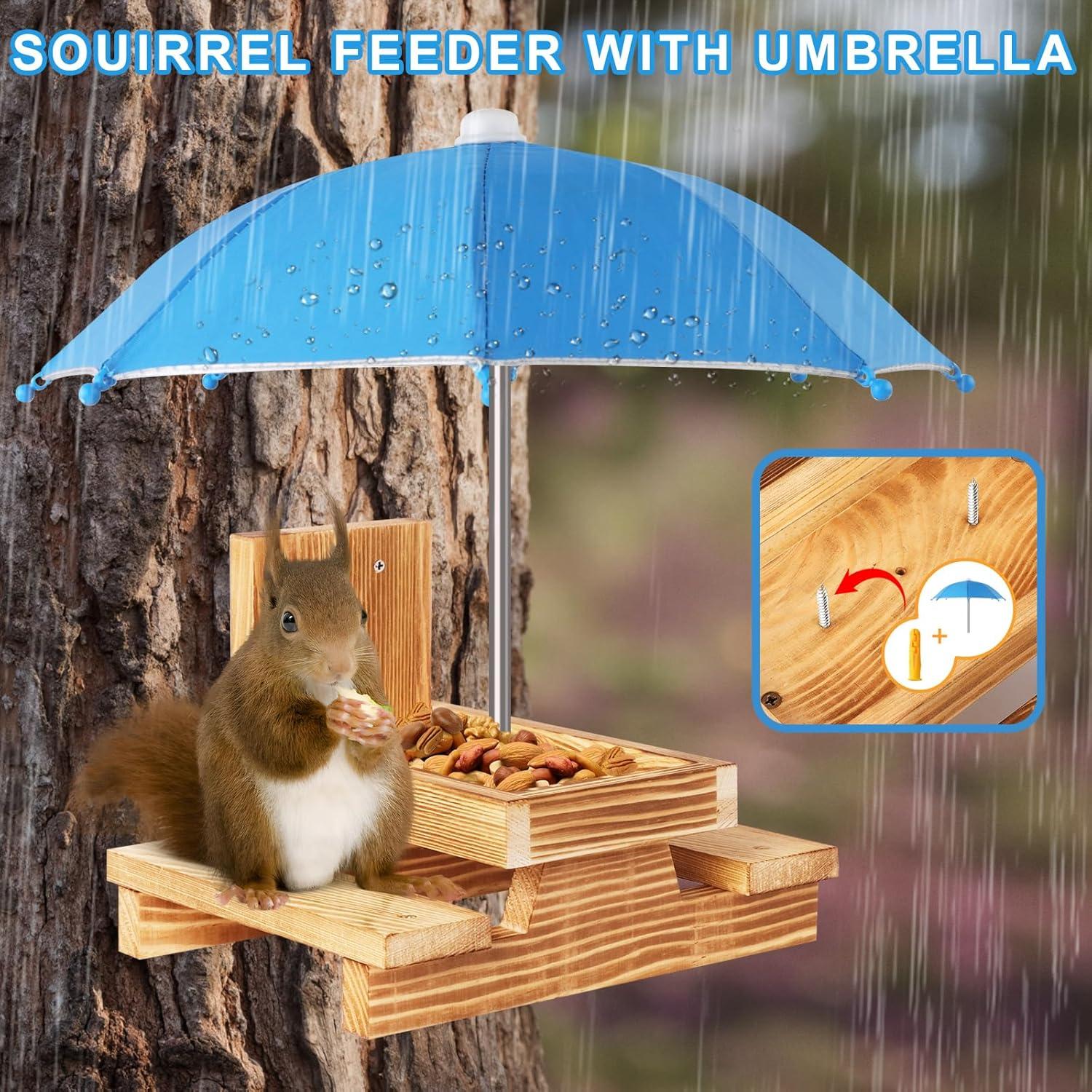 Comedero para Ardillas Gnodary con Paraguas Azul Claro