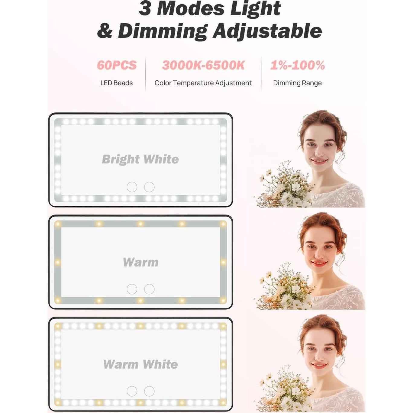 Espejo de Vanidad JOYTUTUS para Coche con Luces LED Regulables