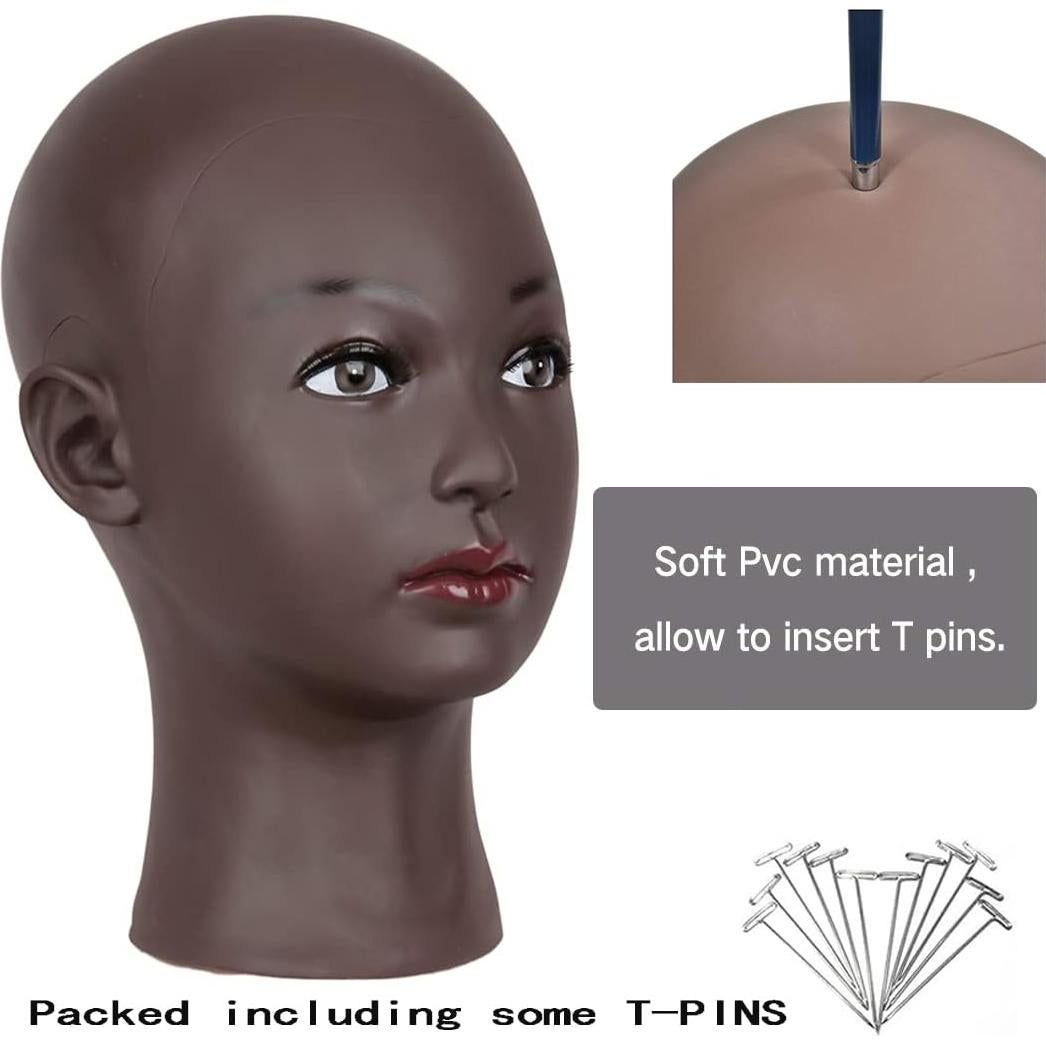 Cabeza de Maniquí Calva Femenina HAIRWAY 21.5" Negra PVC
