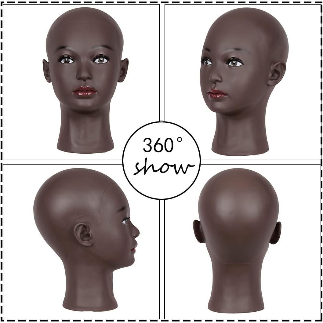 Cabeza de Maniquí Calva Femenina HAIRWAY 21.5" Negra PVC