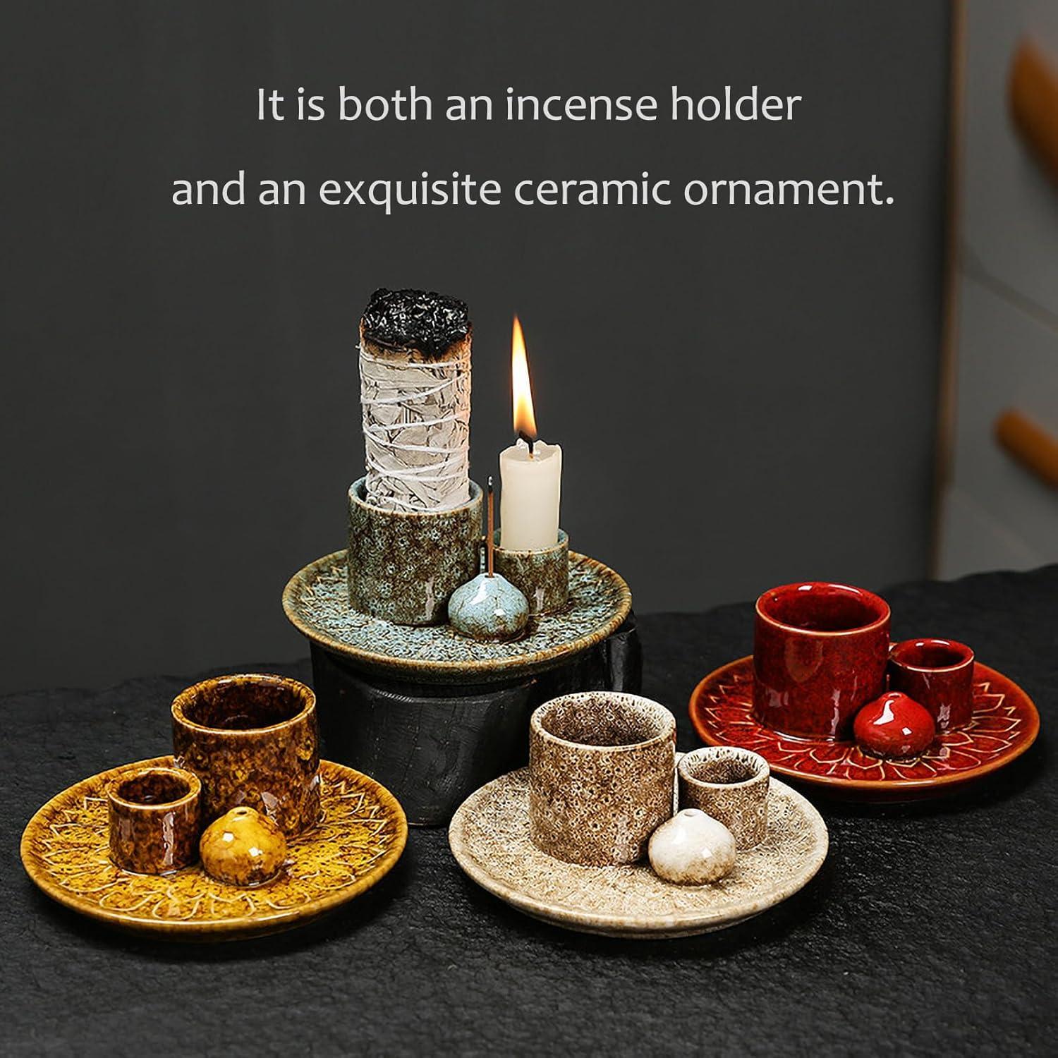 Soporte de Incienso y Vela Cerámico YIENENG 4 en 1 Azul
