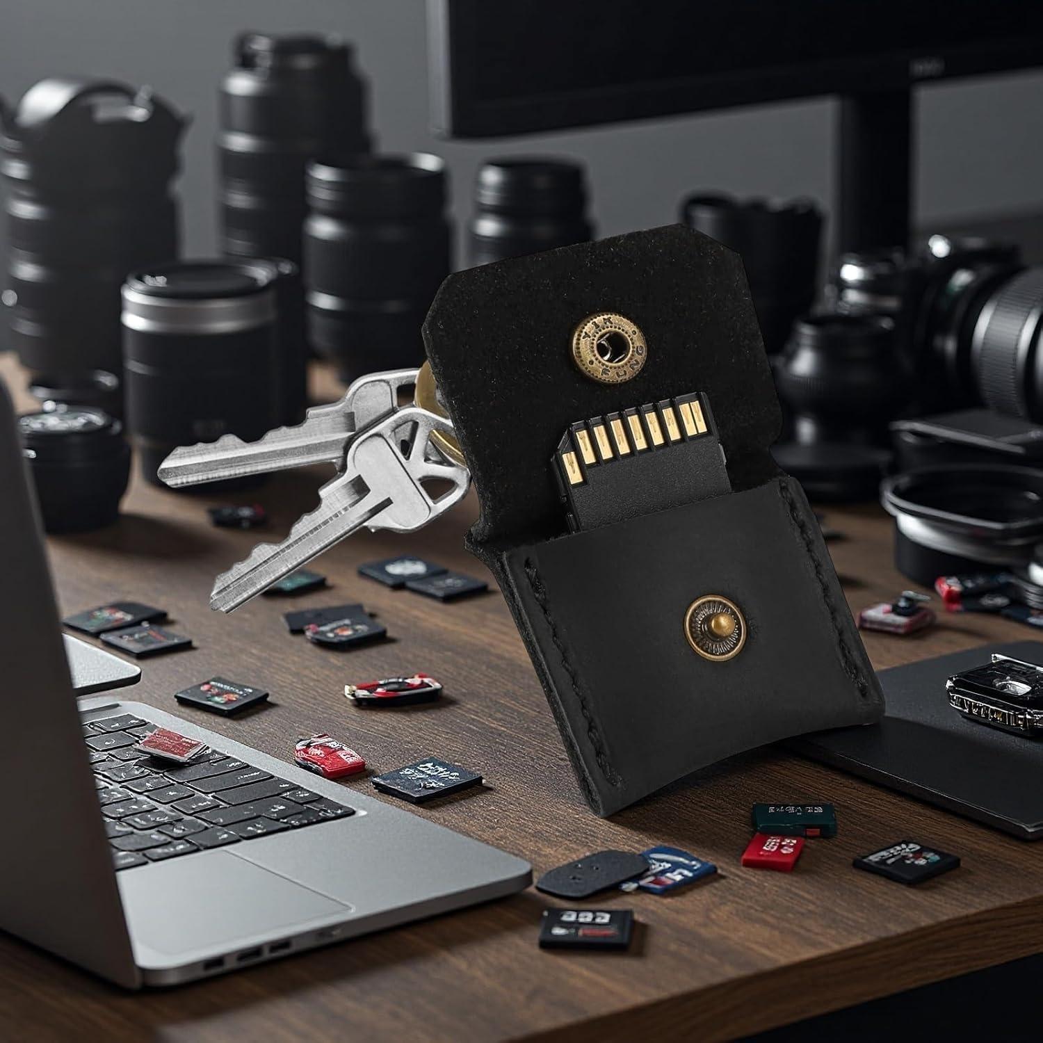 Funda de Cuero Genuino Jack&Chris para Tarjetas SD - 2 Paquetes