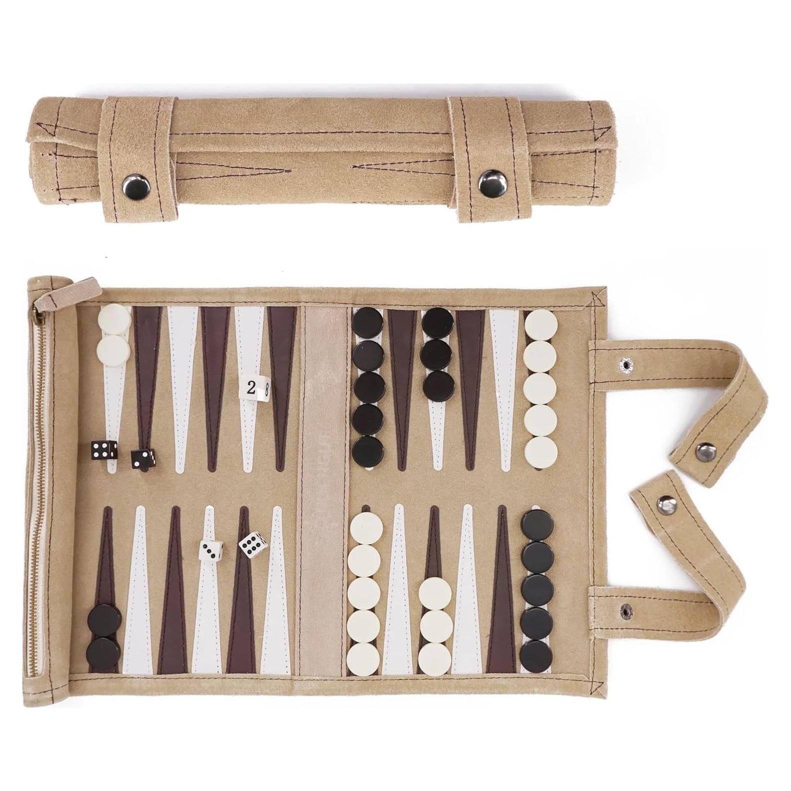 Juego de viaje Backgammon de cuero genuino Sondergut 25x34cm