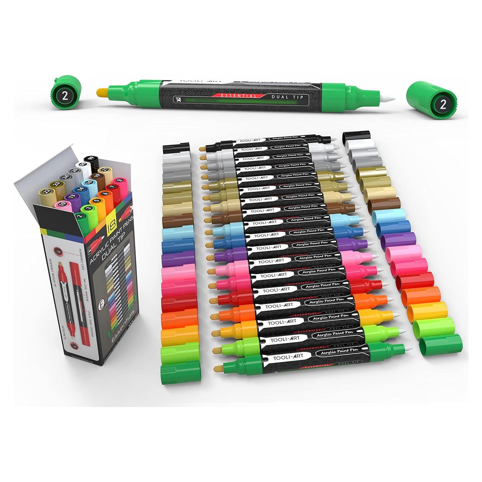 Marcadores Acrílicos TOOLI-ART 18 Colores Doble Cara Multi-Superficie
