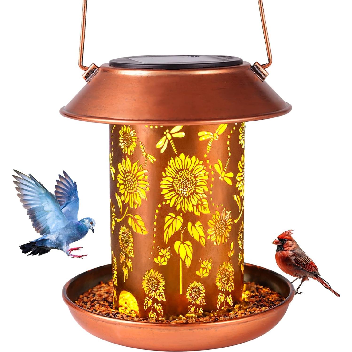 Comedero de Aves Solares WACLSTDAY Colibrí Metal Cobre Rojo