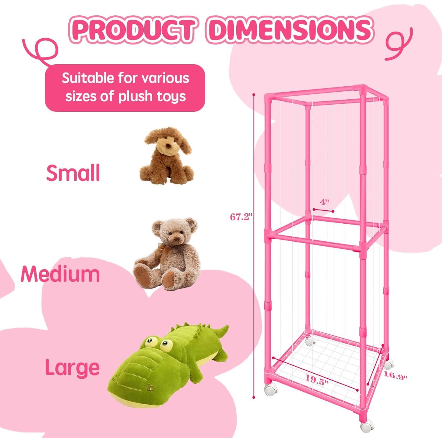 Organizador de Peluches Rosa Megapuxin 170 cm con Ruedas