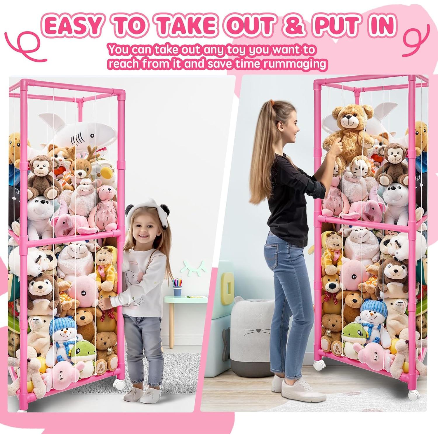 Organizador de Peluches Rosa Megapuxin 170 cm con Ruedas