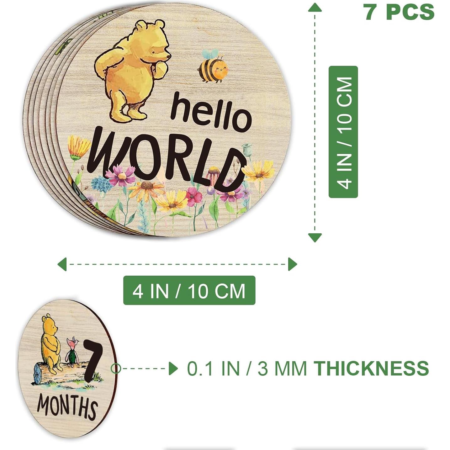 Tarjetas de Hito Mensual de Madera Winnie - 7 Piezas Reutilizables