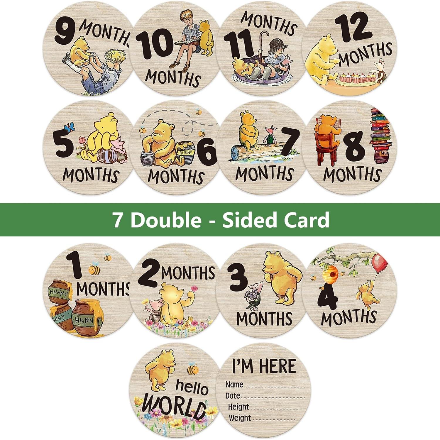 Tarjetas de Hito Mensual de Madera Winnie - 7 Piezas Reutilizables