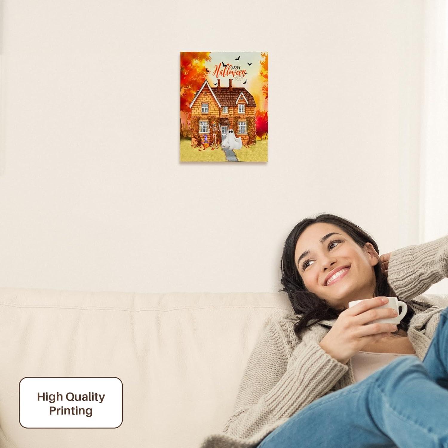 Lienzo Premium 3dRose Casa de Halloween 20.32x25.4 cm