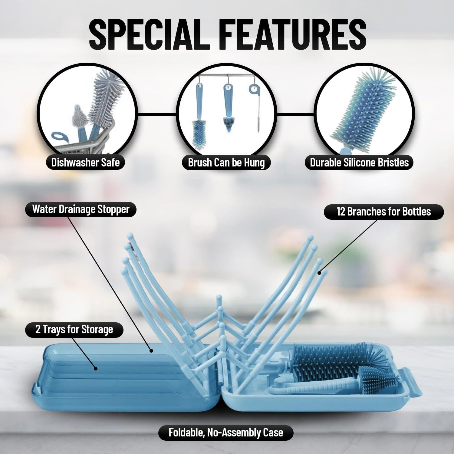 Kit de Limpieza de Botellas de Bebé Mombasics 6 en 1 Portátil