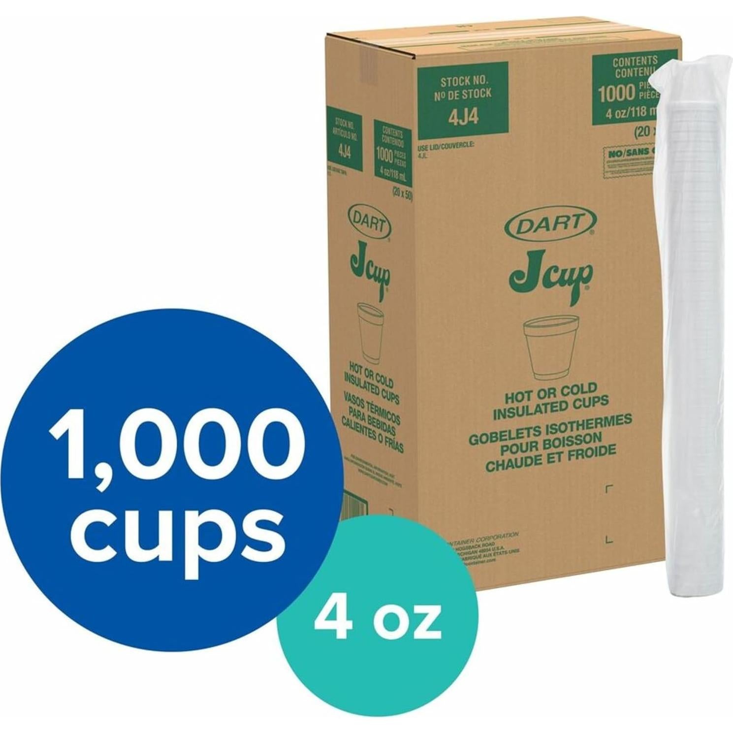 Tazas de Espuma Dart 4J4 4 oz Blancas - Caja de 1000 Unidades