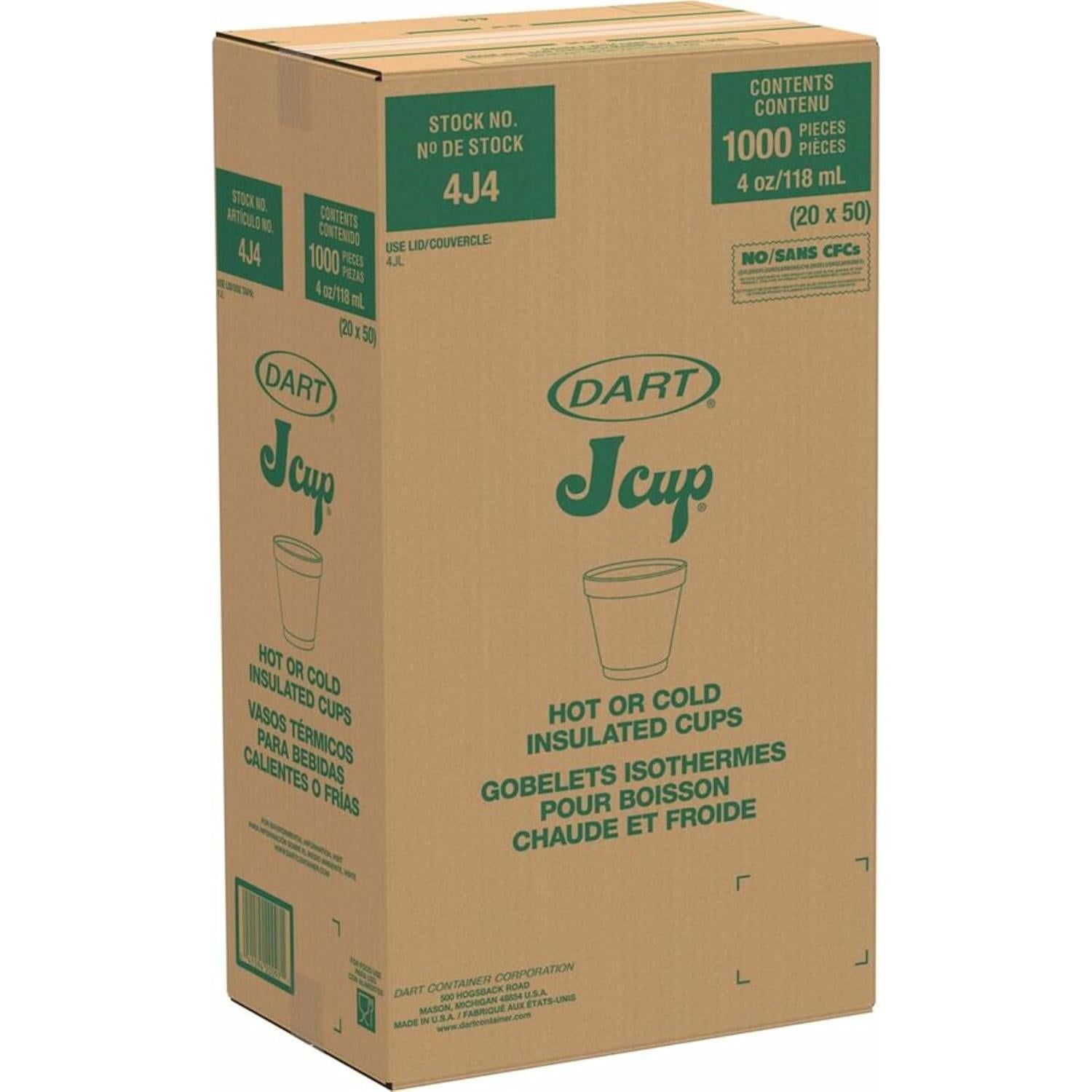 Tazas de Espuma Dart 4J4 4 oz Blancas - Caja de 1000 Unidades