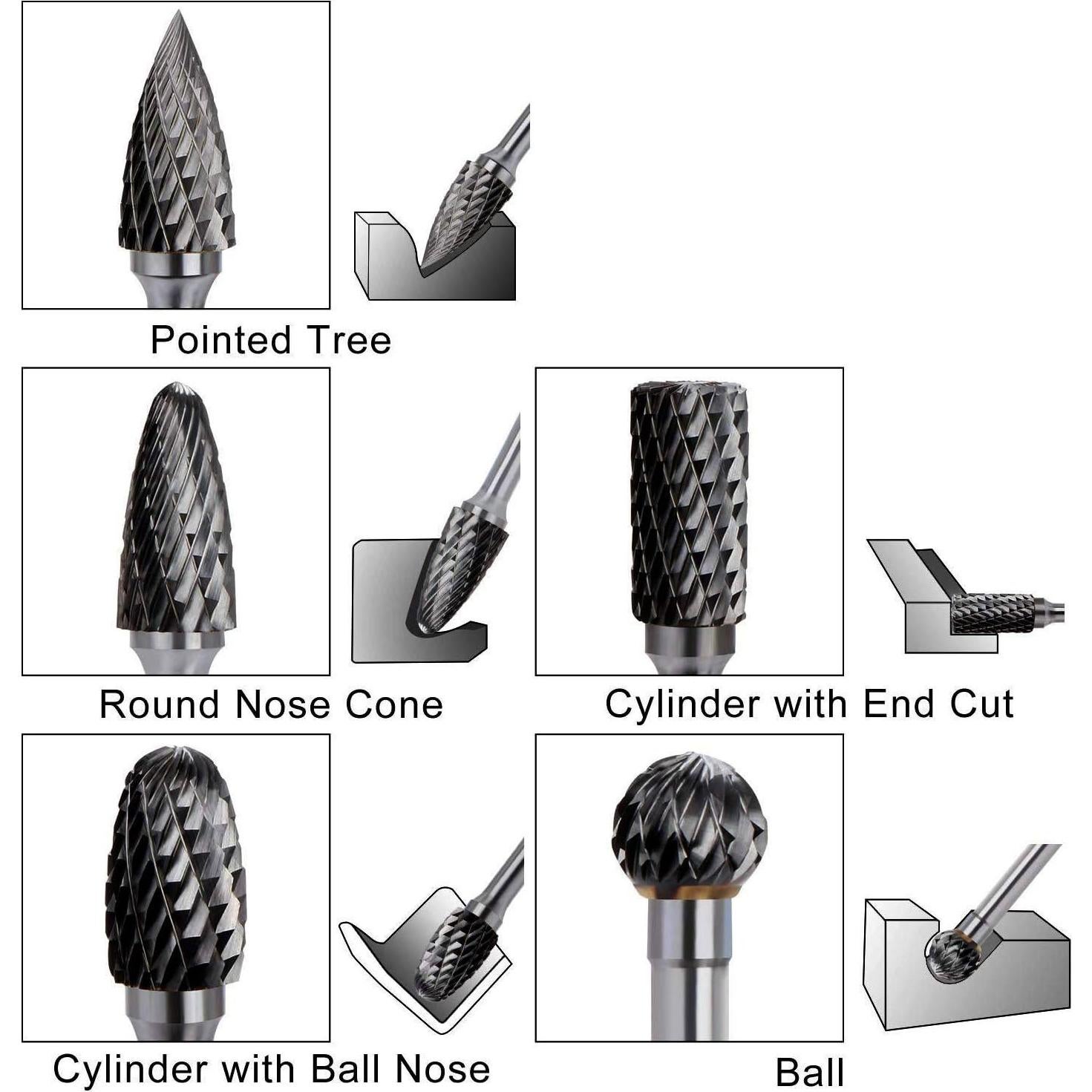 Juego de Fresas Rotativas ASNOMY 5PCS Carburo Doble Corte 10mm