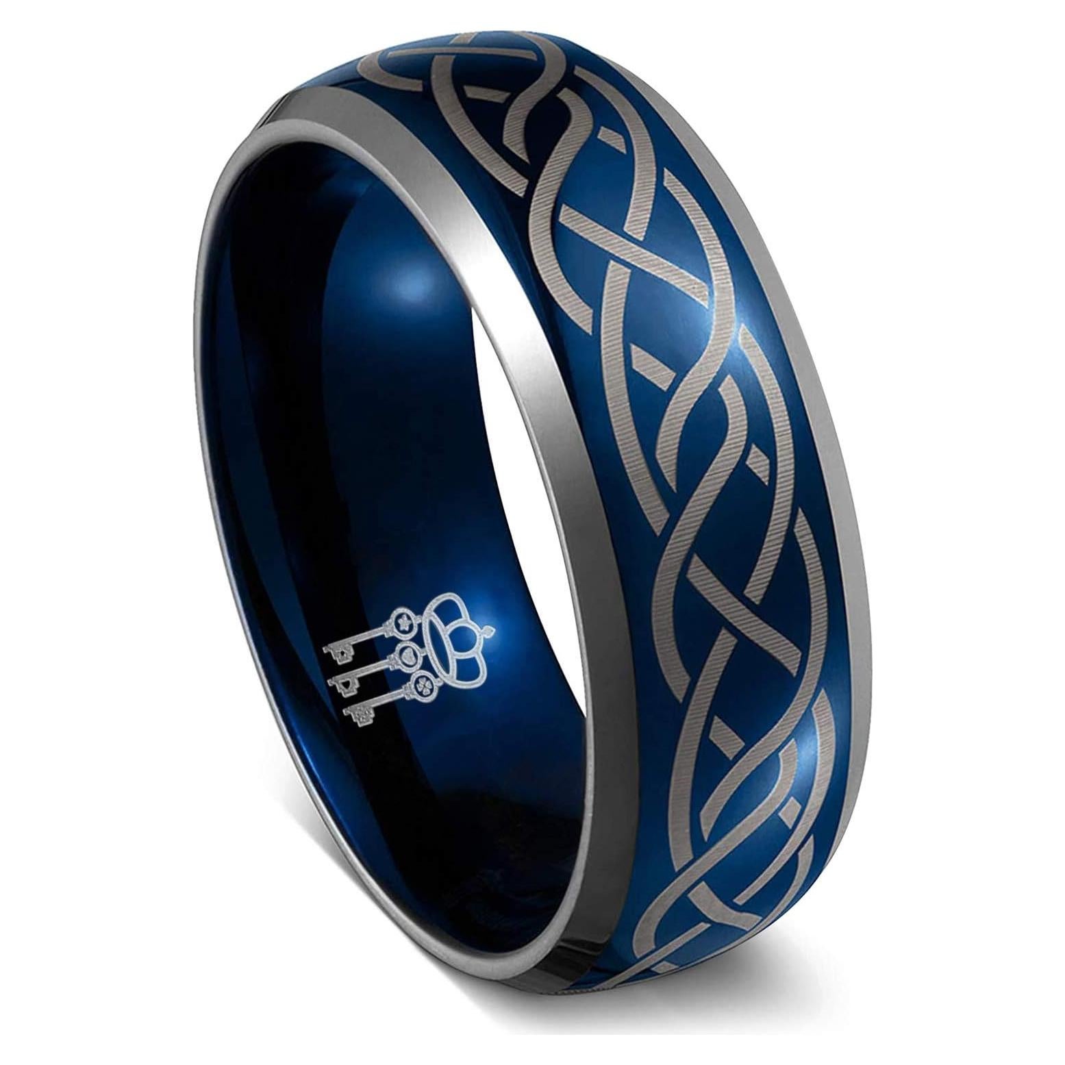 Anillo de Boda Tungsteno 6mm Azul Tres Claves Joyería