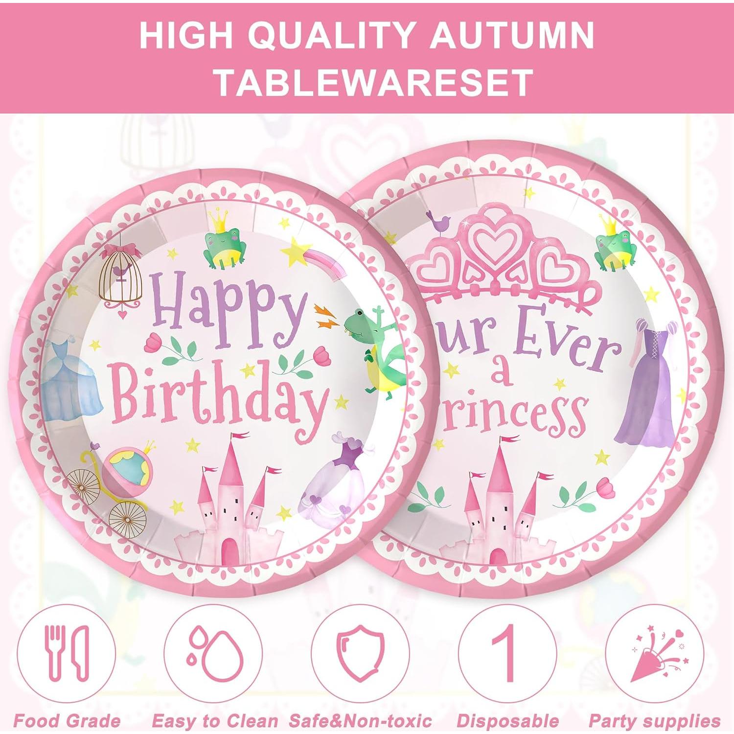 Set de Vajilla para Fiesta de Cumpleaños Princesa 4 Años - 120 Piezas