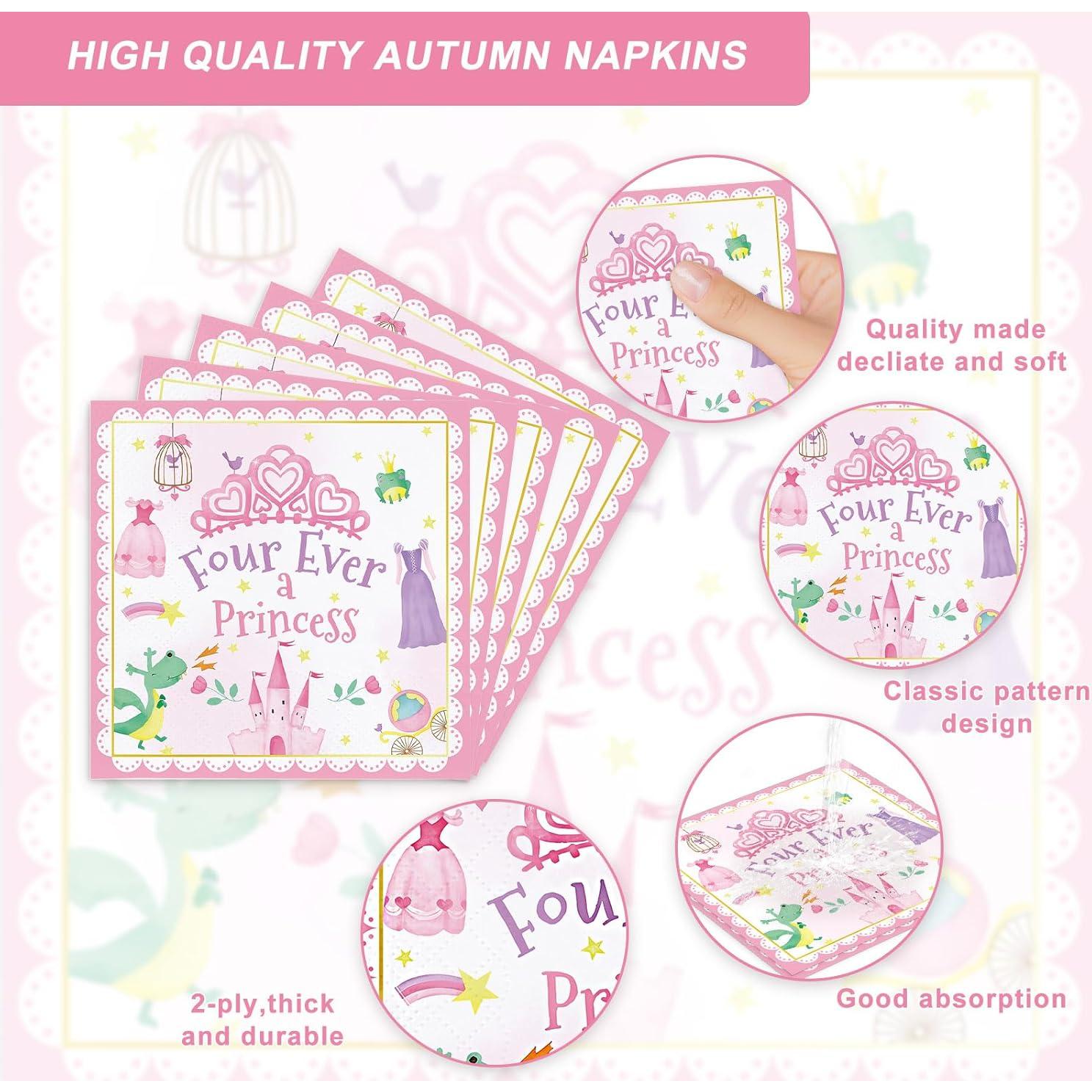 Set de Vajilla para Fiesta de Cumpleaños Princesa 4 Años - 120 Piezas