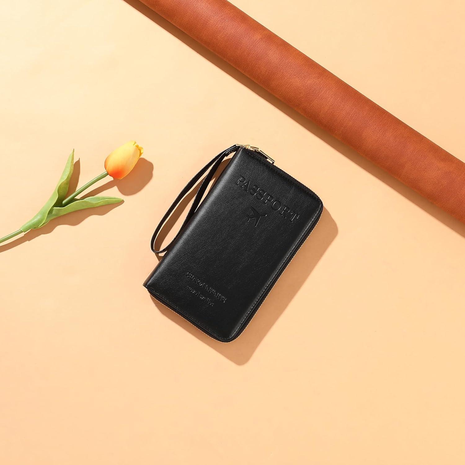 Portafolios de Pasaporte LEEXTON de Cuero con Bloqueo RFID