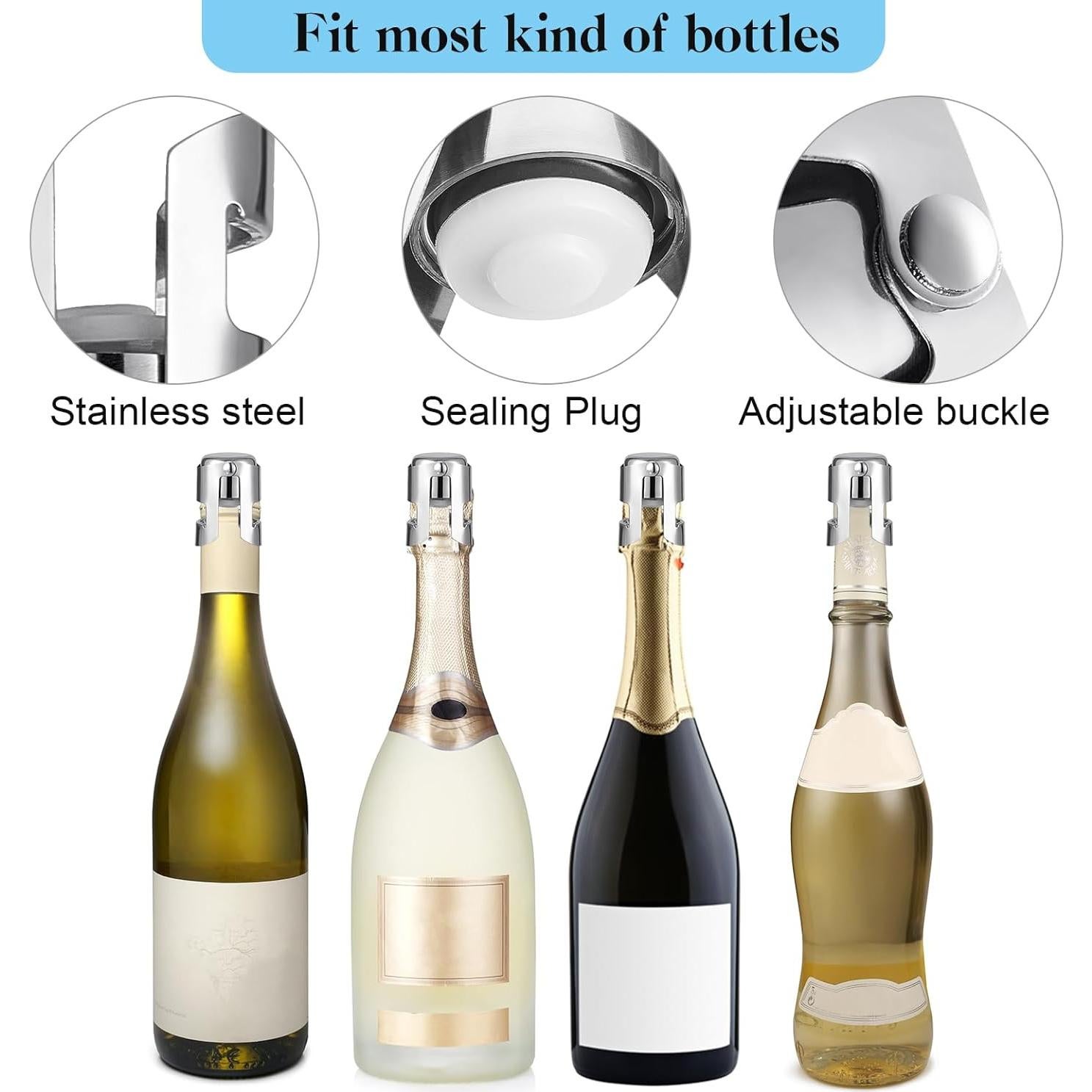 Tapones de Champagne Reutilizables Tessco - 12 Pcs Acero Inoxidable