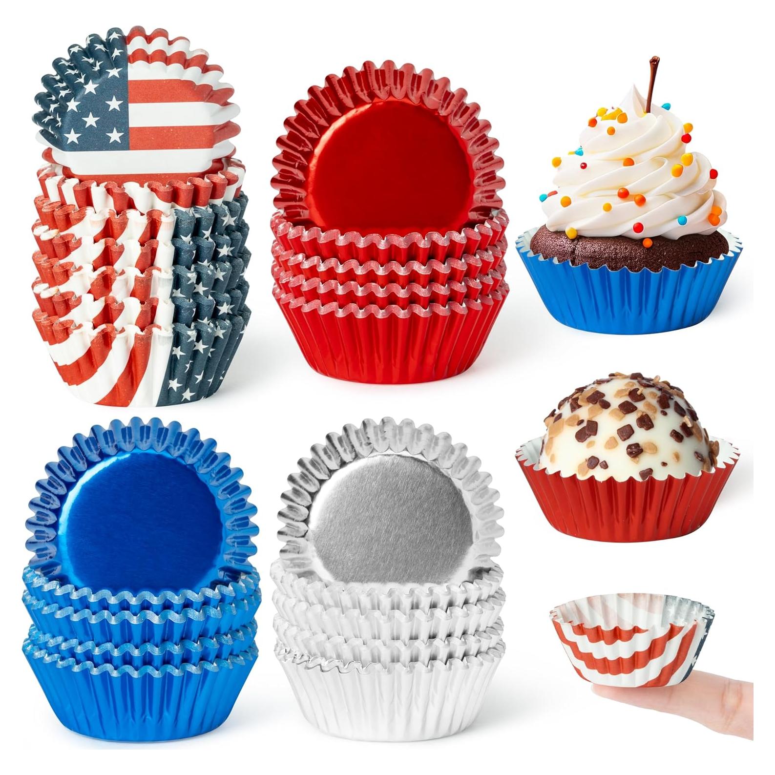 Forros de Cupcake Mini COcnny - 600 Piezas, 4 Estilos Patrióticos