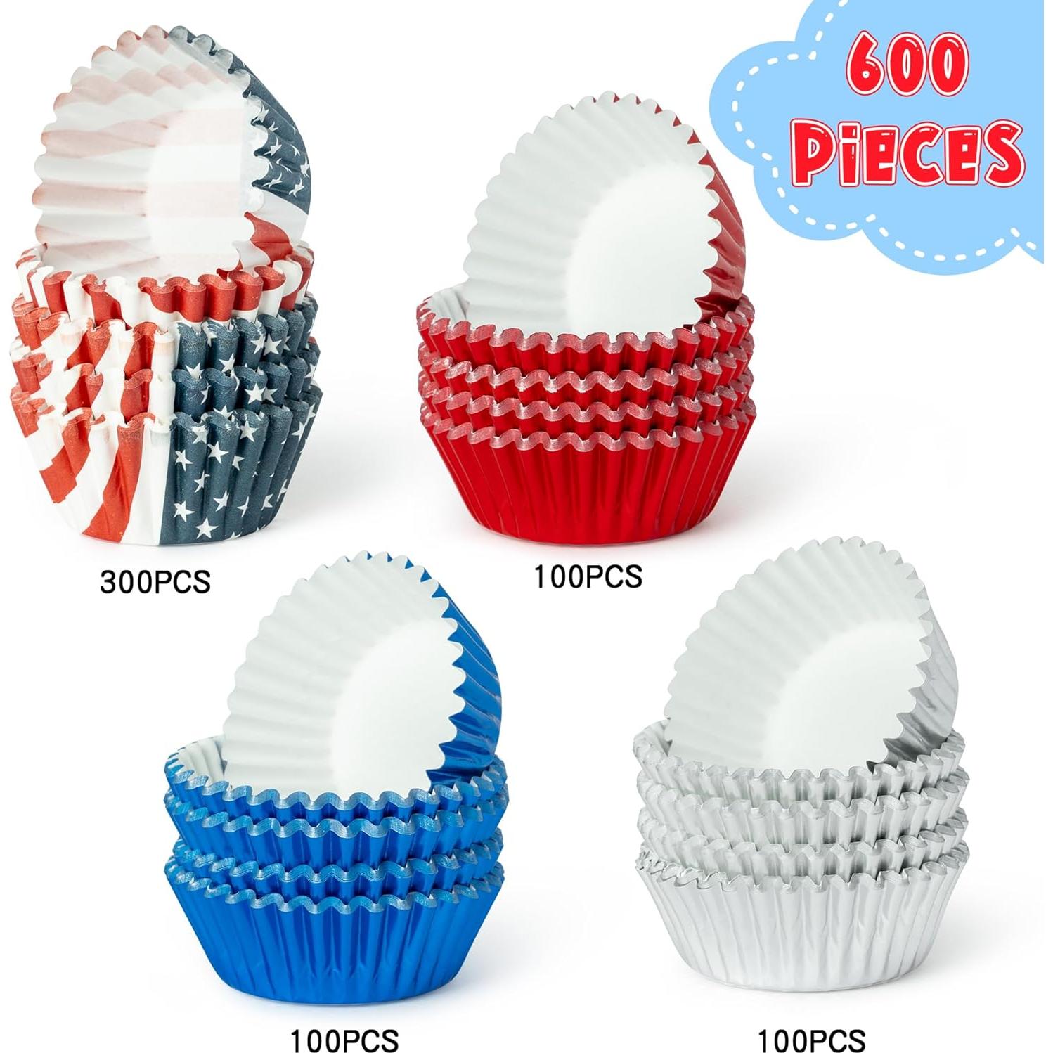 Forros de Cupcake Mini COcnny - 600 Piezas, 4 Estilos Patrióticos