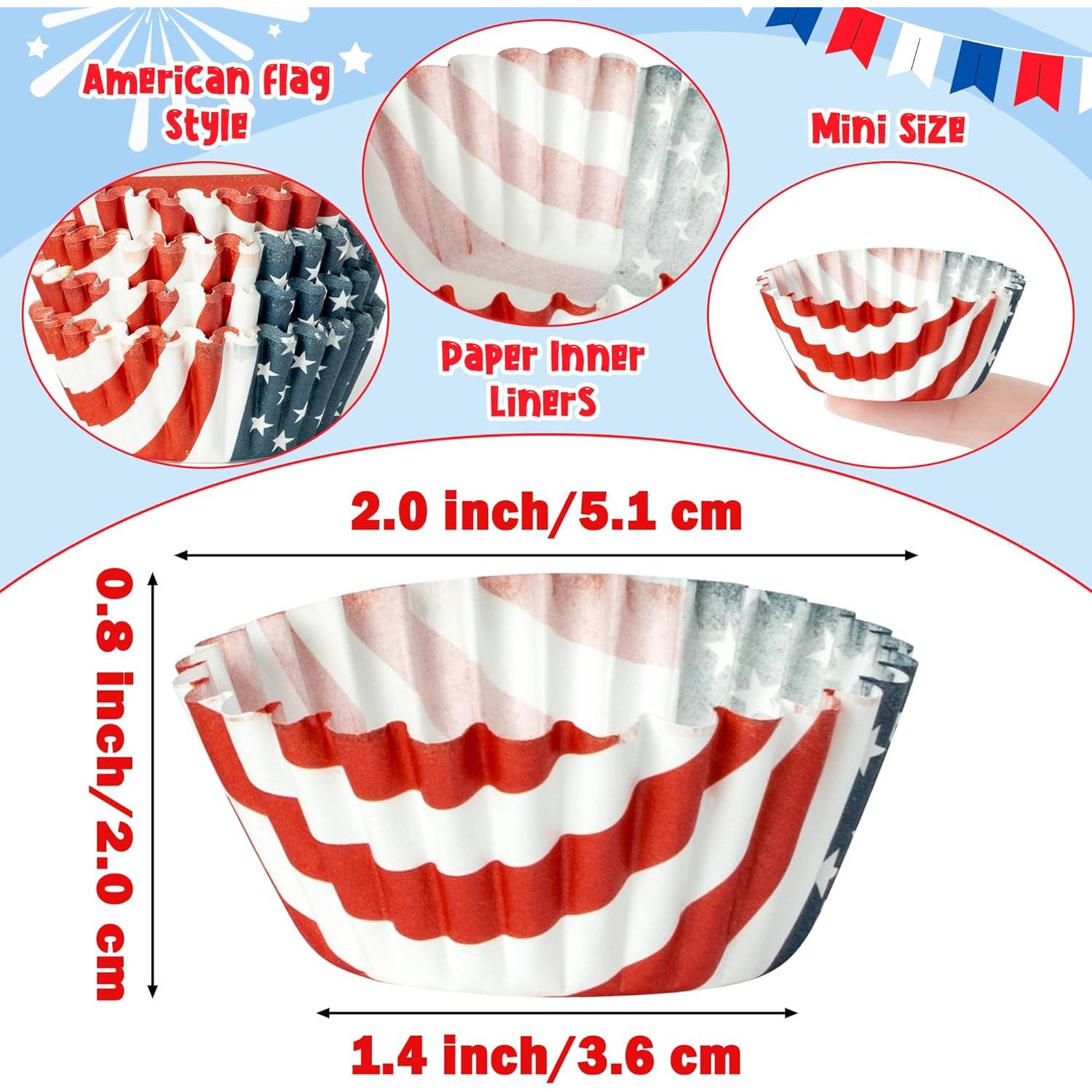 Forros de Cupcake Mini COcnny - 600 Piezas, 4 Estilos Patrióticos