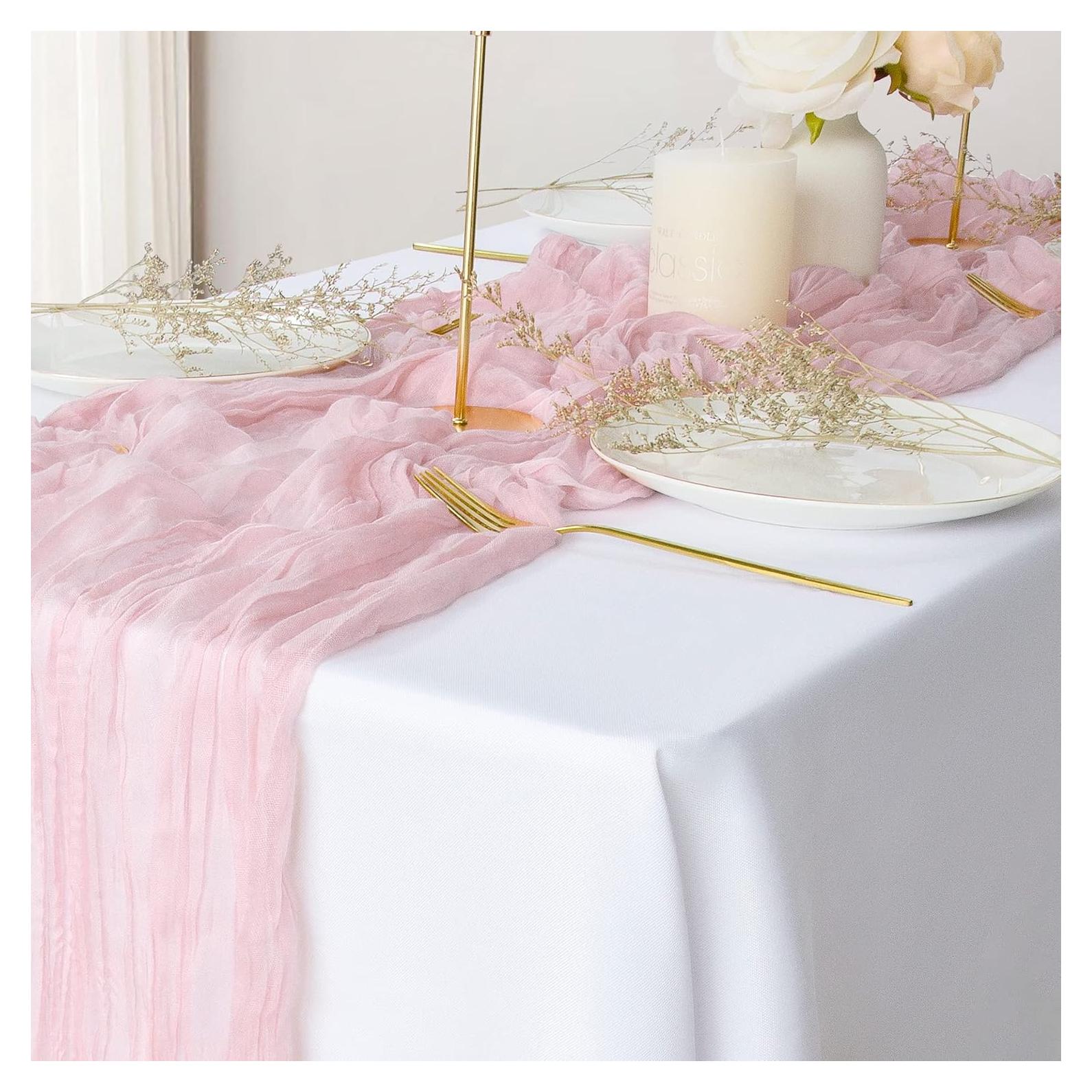 Paquete de 2 Corredores de Mesa de Gasa Rosa Bebé 3.05m