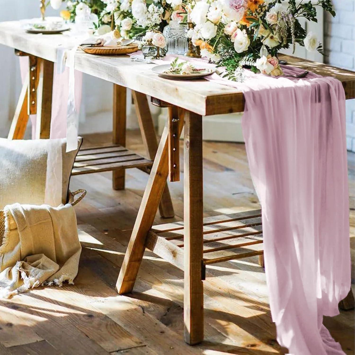 Paquete de 2 Corredores de Mesa de Gasa Rosa Bebé 3.05m