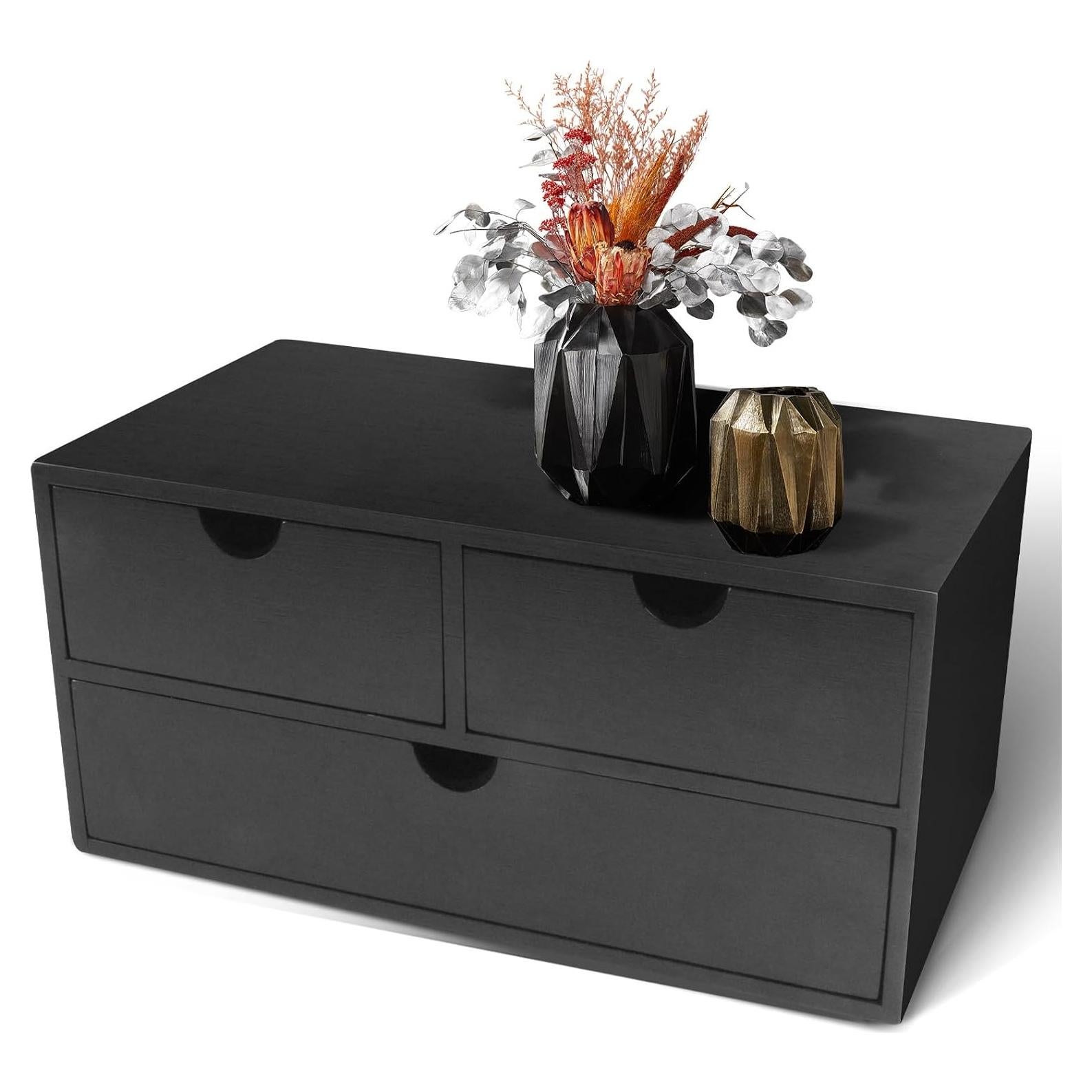 Organizador de Escritorio Charmewooden Negro 3 Cajones Bambú