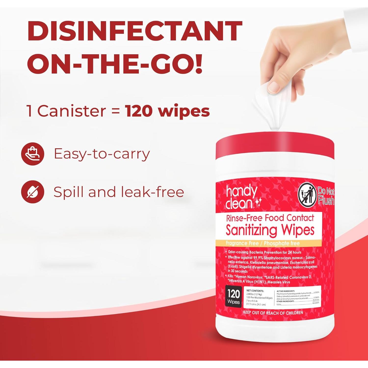 Toallitas Desinfectantes HandyClean 120 Unidades Sin Enjuague