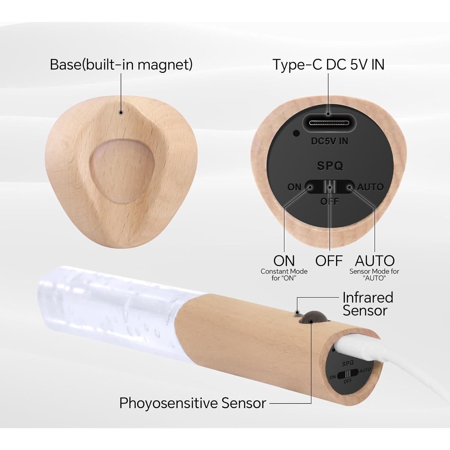 Luz Nocturna con Sensor de Movimiento HAANGWAN Madera 1 PCS