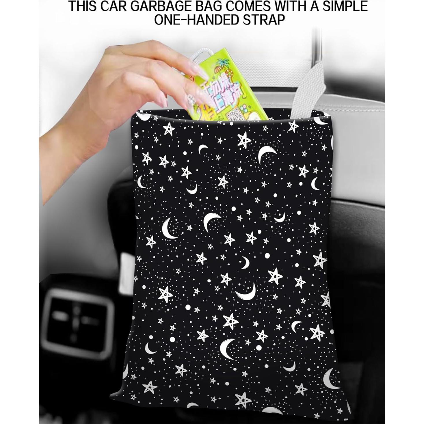 Basurero de Auto Colgante ANKVRP Estrella y Luna Negra Blanca