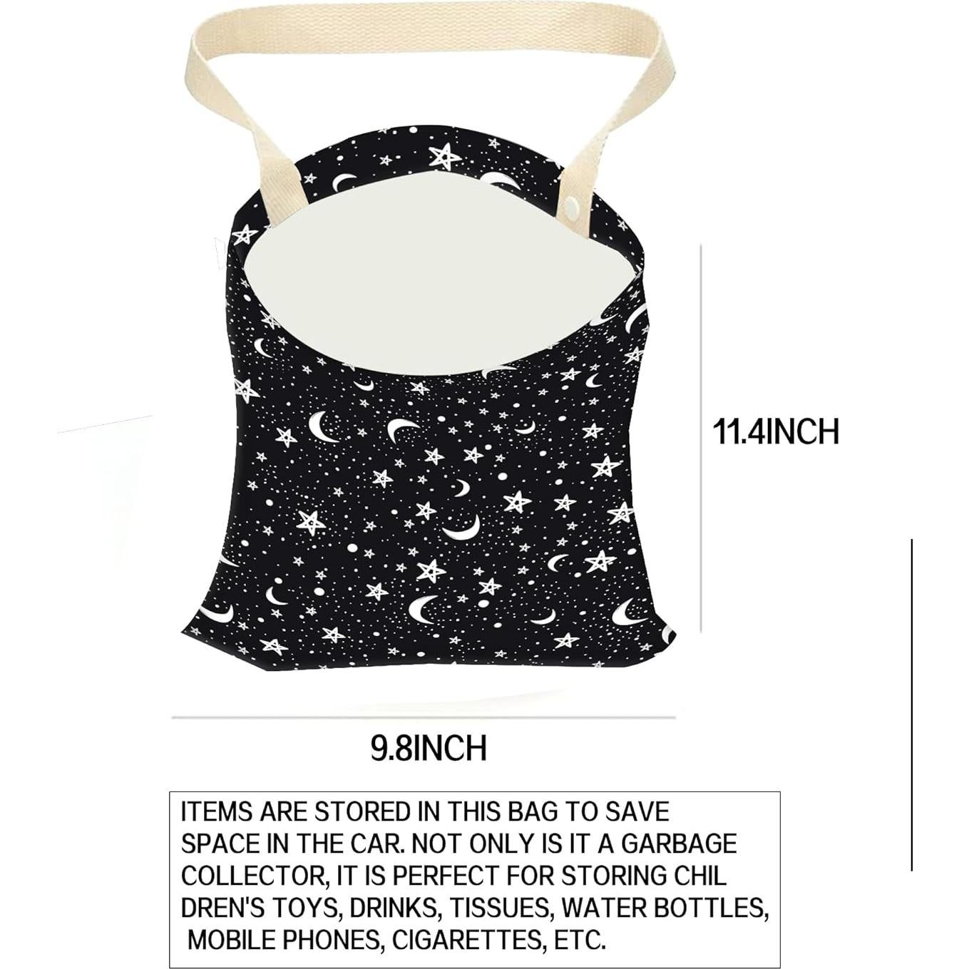 Basurero de Auto Colgante ANKVRP Estrella y Luna Negra Blanca