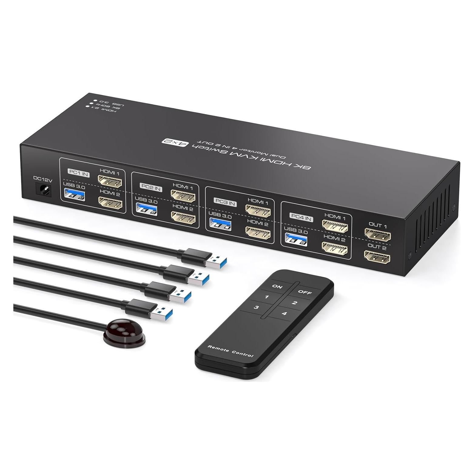 Interruptor KVM 4 Puertos PVBCTCSID 2 Monitores 8K 60Hz