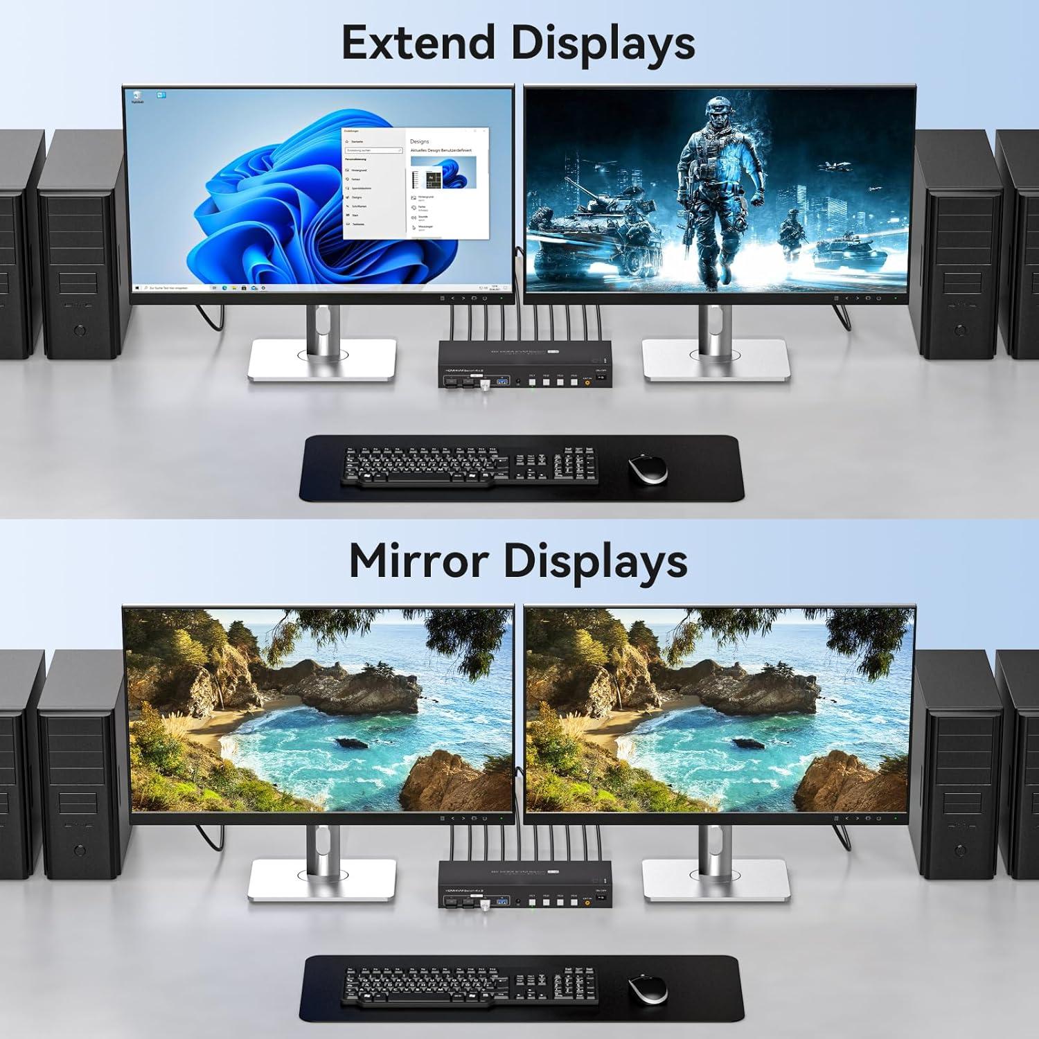 Interruptor KVM 4 Puertos PVBCTCSID 2 Monitores 8K 60Hz