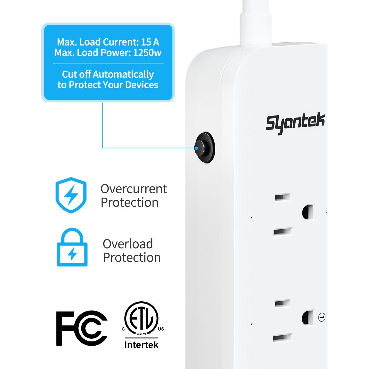 Regleta de Control Remoto Syantek con 3 Puertos USB y 3 Salidas