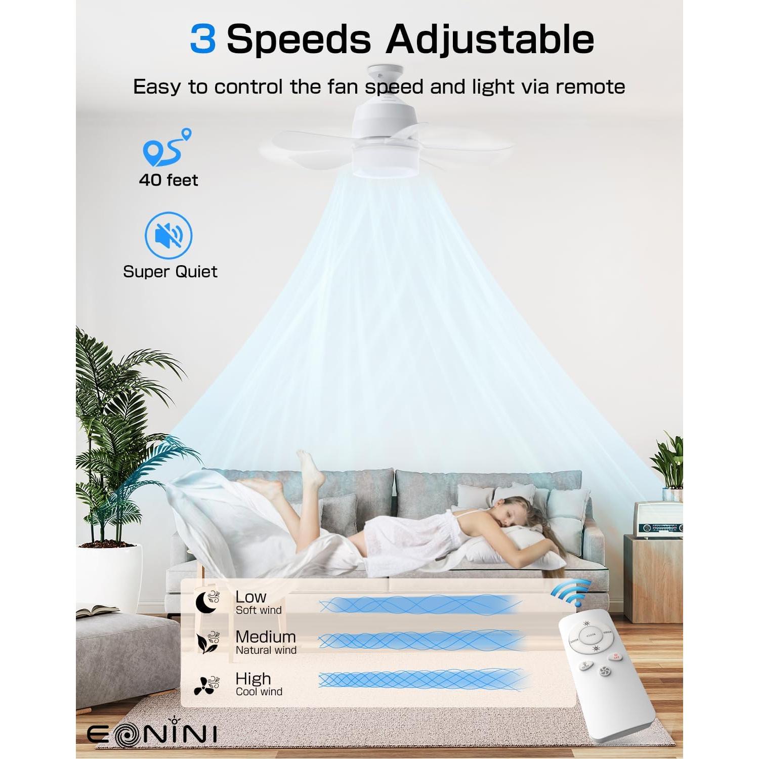 Ventilador de Techo Eonini 2 en 1 con Luz LED 1000LM Blanco