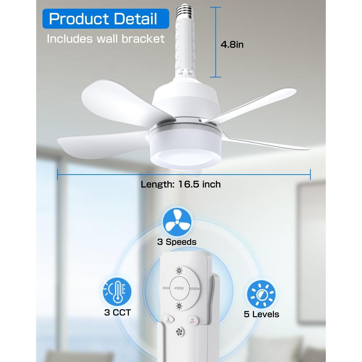 Ventilador de Techo Eonini 2 en 1 con Luz LED 1000LM Blanco