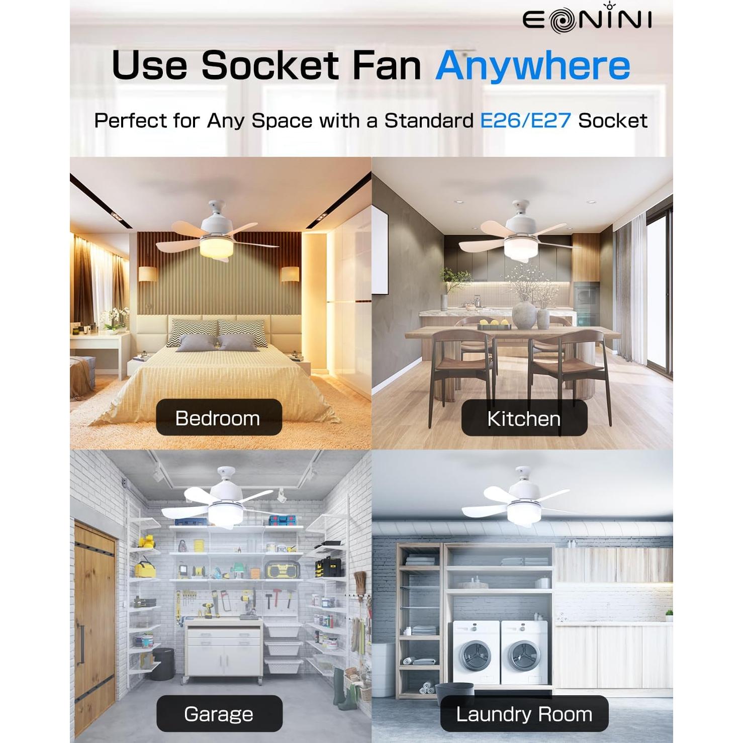 Ventilador de Techo Eonini 2 en 1 con Luz LED 1000LM Blanco