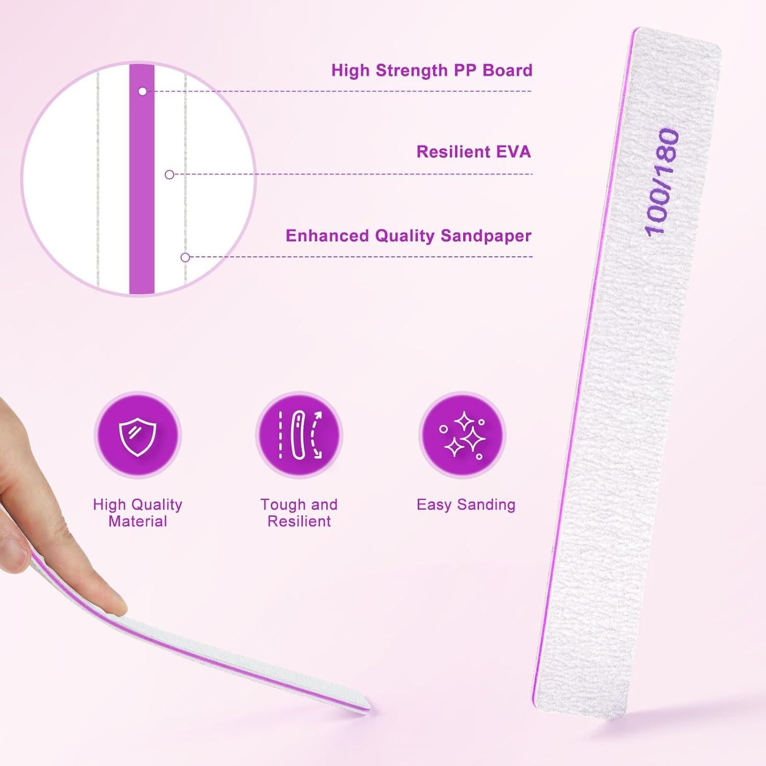 Limas de Uñas Ekrnlyi 18 Pcs Doble Cara 100/180 Grano