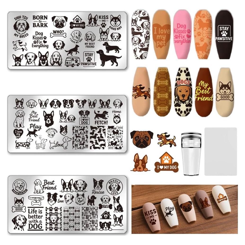 Set de 3 Placas de Estampado de Uñas UNICRAFTALE - Perro