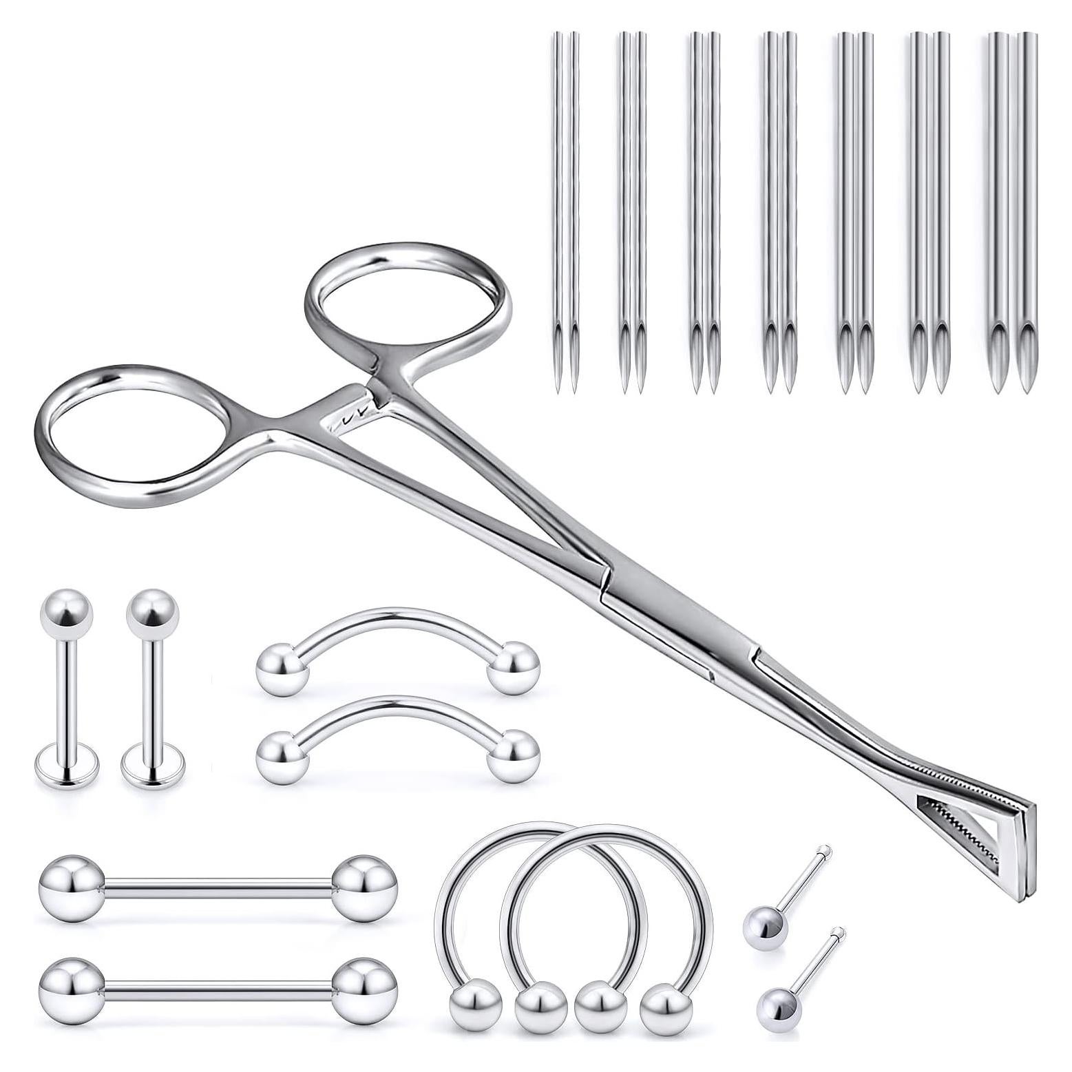 Kit de Piercing Vsnnsns 316L Acero Quirúrgico 14 Agujas 10 Joyas