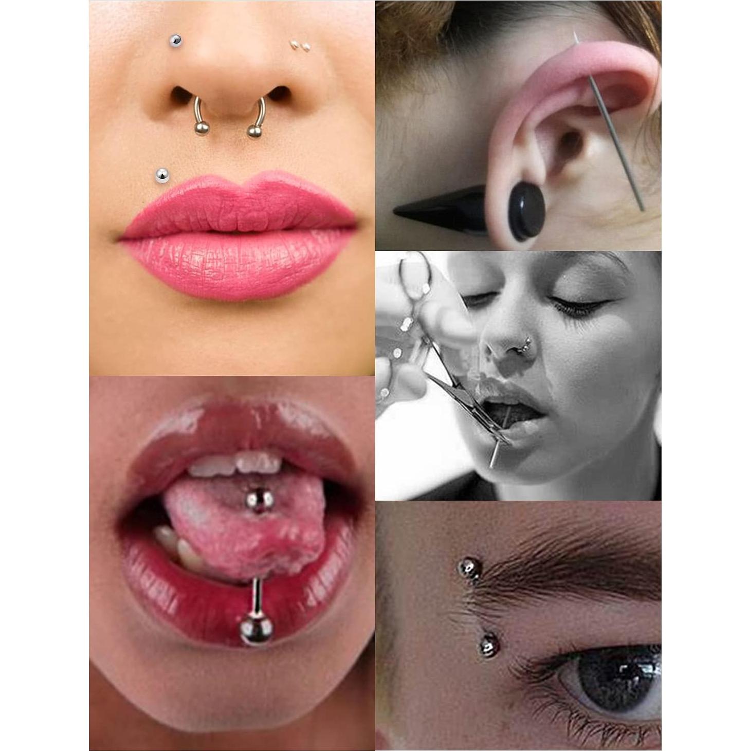 Kit de Piercing Vsnnsns 316L Acero Quirúrgico 14 Agujas 10 Joyas