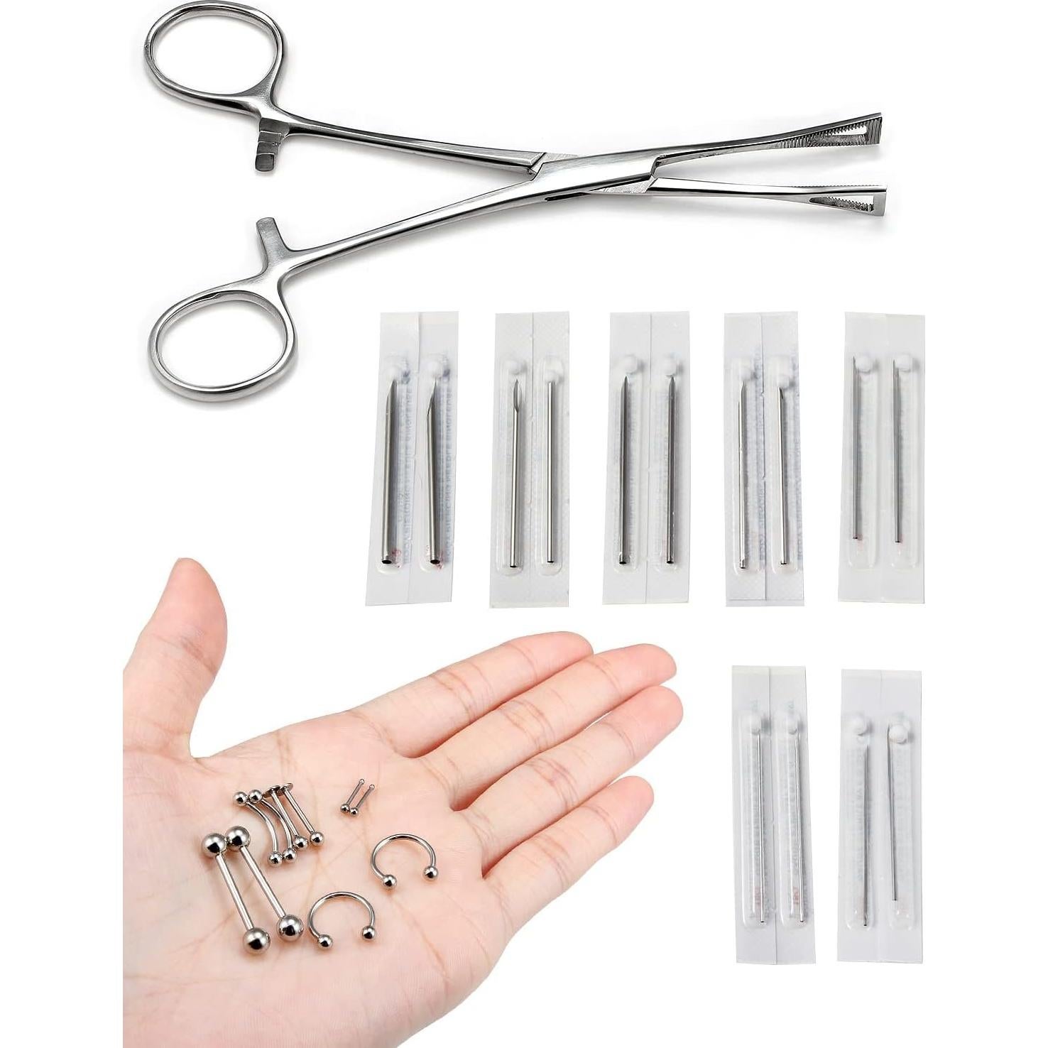 Kit de Piercing Vsnnsns 316L Acero Quirúrgico 14 Agujas 10 Joyas