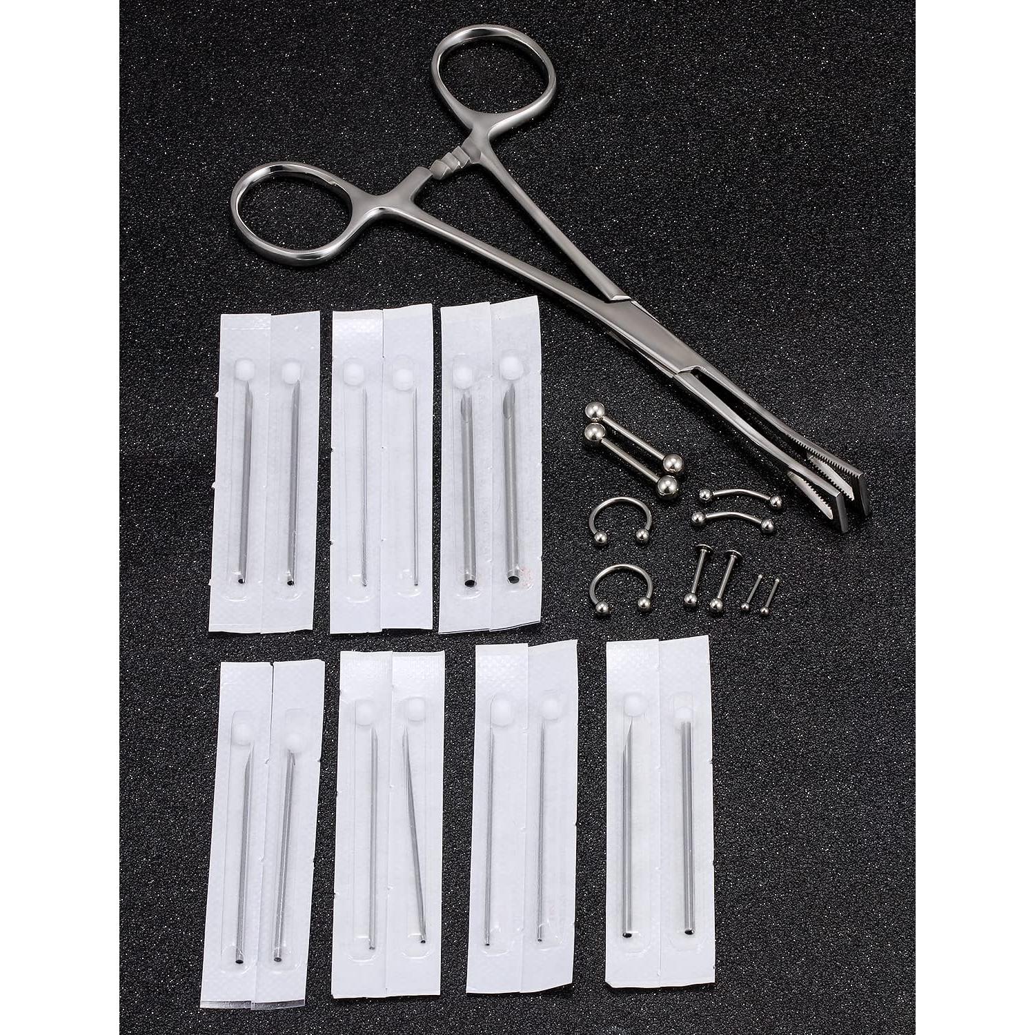 Kit de Piercing Vsnnsns 316L Acero Quirúrgico 14 Agujas 10 Joyas